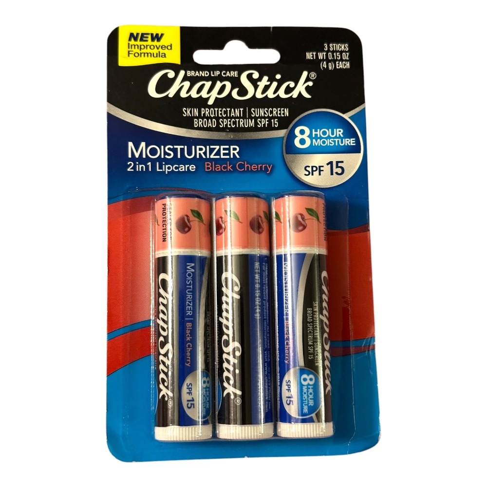 ChapStick Moisturizer Black Cherry Lip Balm‎ SPF 15 2-in-1 Lipcare 3 Pack New